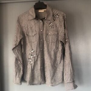 Shyanne L Embroidered Bling Western Cowgirl Rhinestone Snap Shirt Metallic Check